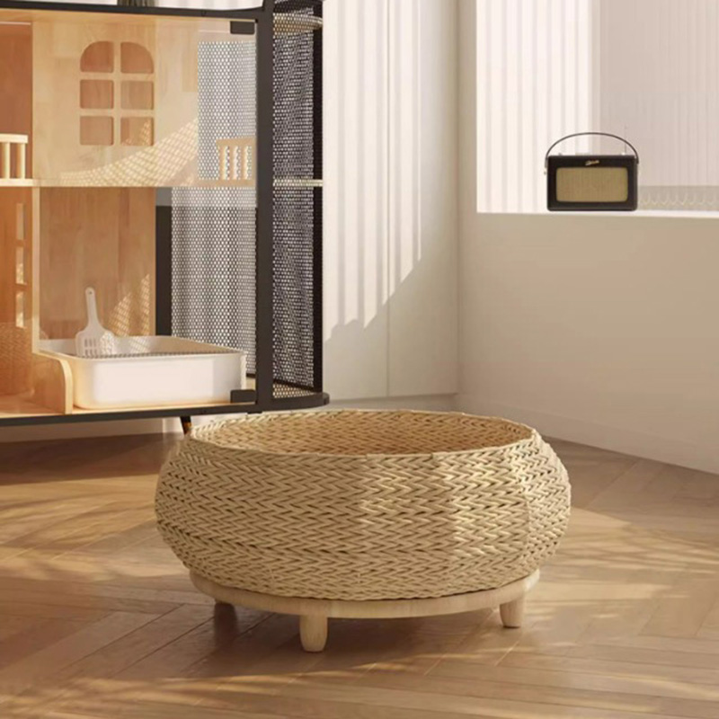 Ručne vyrábaný prírodný kraft papierový hniezdo tkané mačacie psie posteľ Ručne vyrábaný prírodný kraft papierový hniezdo tkané mačacie psie posteľ