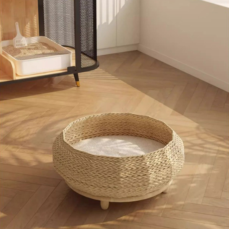 Ručne vyrábaný prírodný kraft papierový hniezdo tkané mačacie psie posteľ Ručne vyrábaný prírodný kraft papierový hniezdo tkané mačacie psie posteľ