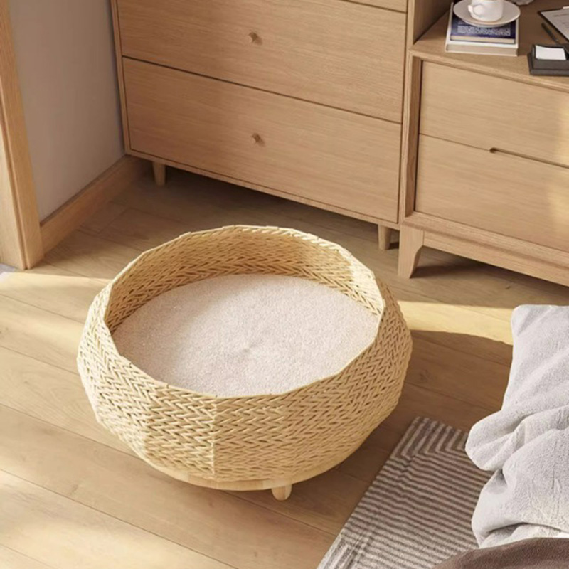 Ručne vyrábaný prírodný kraft papierový hniezdo tkané mačacie psie posteľ Ručne vyrábaný prírodný kraft papierový hniezdo tkané mačacie psie posteľ