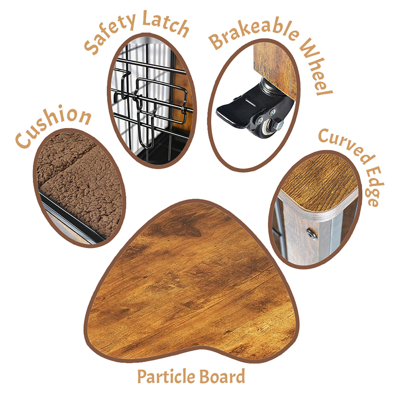 Klietka pre psie v štýle vnútorného dreveného nábytku s vankúšom a kolesami Klietka pre psie v štýle vnútorného dreveného nábytku s vankúšom a kolesami