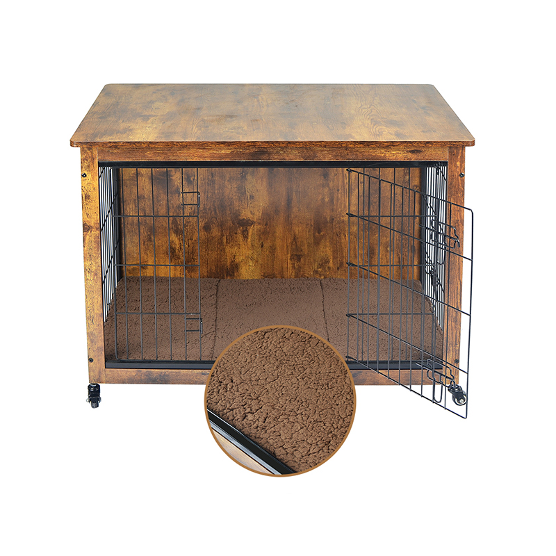 Klietka pre psie v štýle vnútorného dreveného nábytku s vankúšom a kolesami Klietka pre psie v štýle vnútorného dreveného nábytku s vankúšom a kolesami