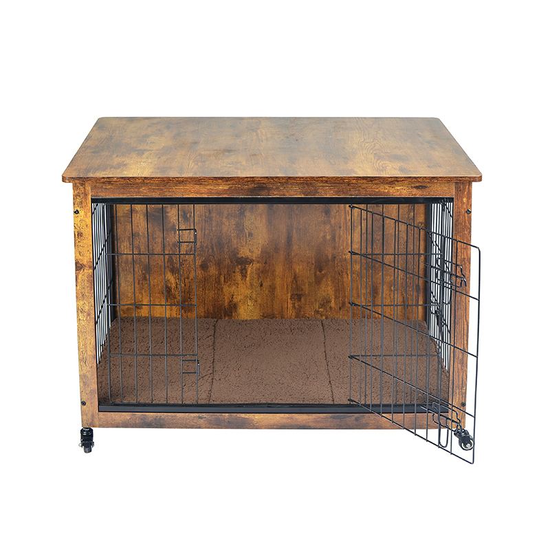 Klietka pre psie v štýle vnútorného dreveného nábytku s vankúšom a kolesami Klietka pre psie v štýle vnútorného dreveného nábytku s vankúšom a kolesami