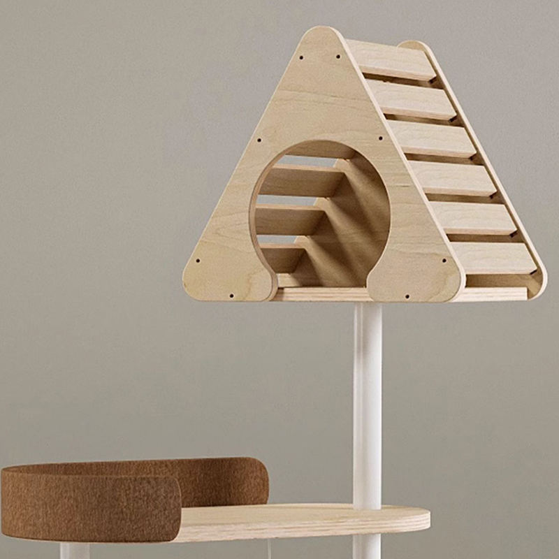 Minimalistická geometrická roztomilá drevená veža vnútorný byt hniezdo mačka strom Minimalistická geometrická roztomilá drevená veža vnútorný byt hniezdo mačka strom