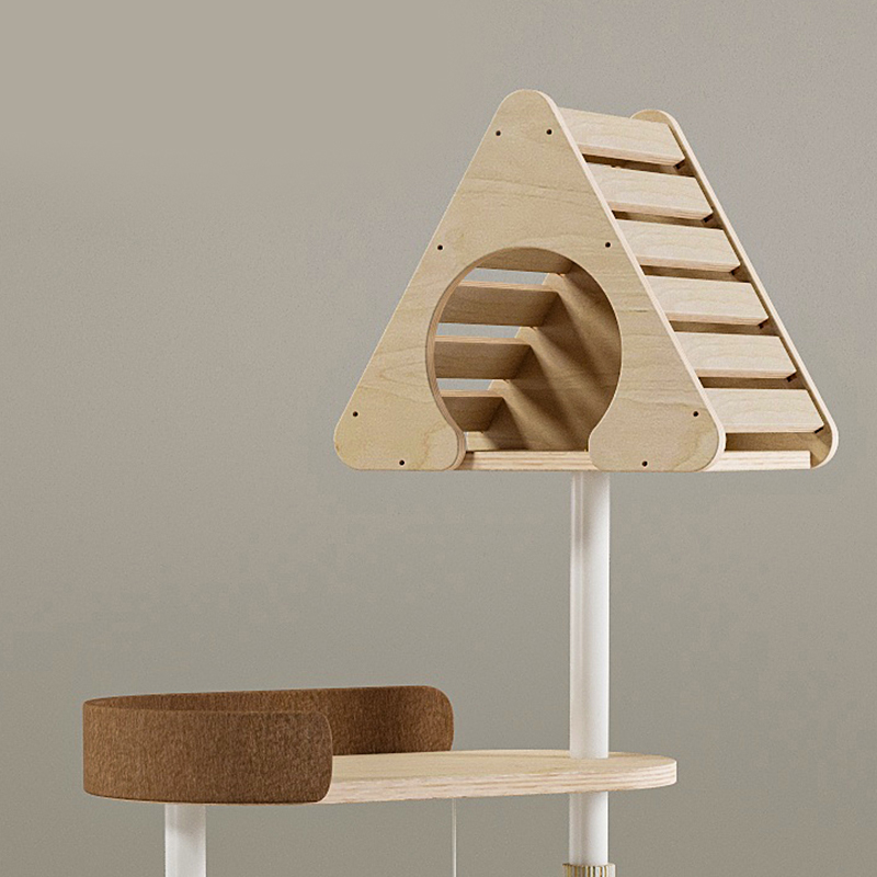 Minimalistická geometrická roztomilá drevená veža vnútorný byt hniezdo mačka strom Minimalistická geometrická roztomilá drevená veža vnútorný byt hniezdo mačka strom