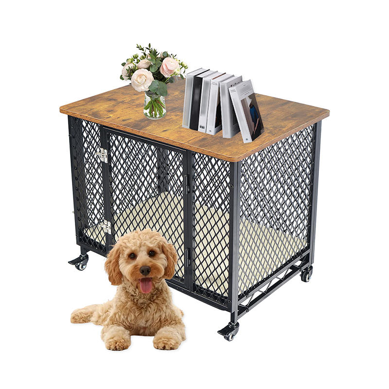 Nábytok v štýle veľkej drevenej klietky pre psie s kolesami a vankúšom Nábytok v štýle veľkej drevenej klietky pre psie s kolesami a vankúšom