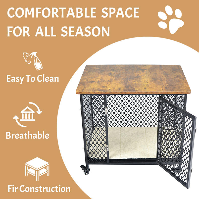 Nábytok v štýle veľkej drevenej klietky pre psie s kolesami a vankúšom Nábytok v štýle veľkej drevenej klietky pre psie s kolesami a vankúšom