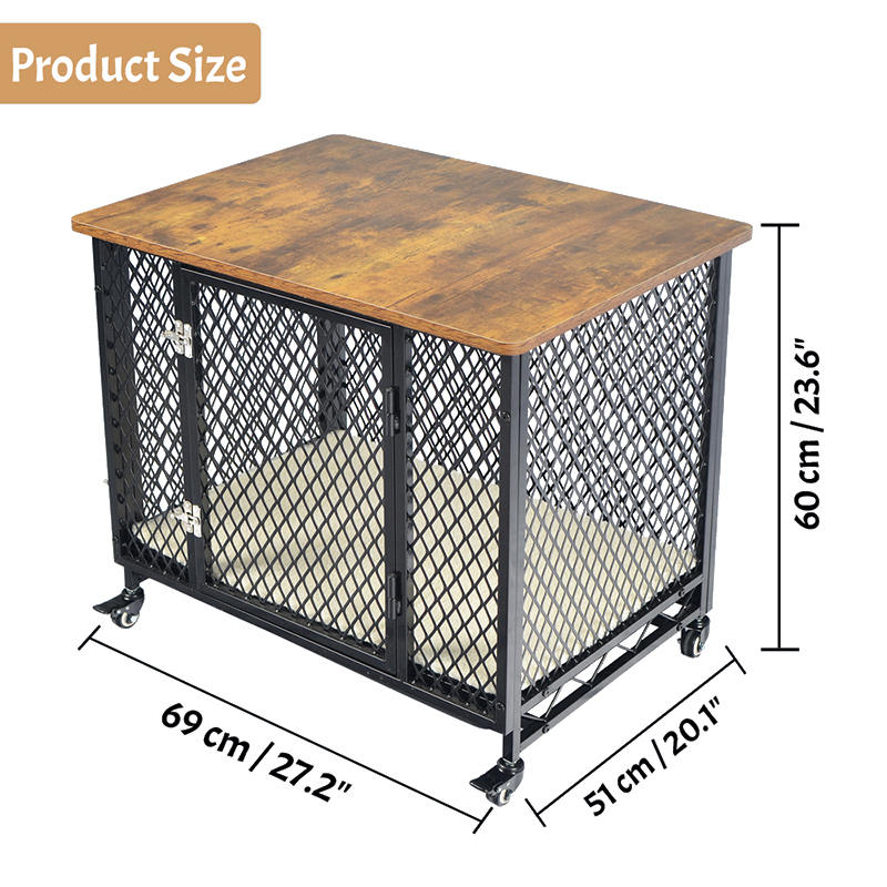 Nábytok v štýle veľkej drevenej klietky pre psie s kolesami a vankúšom Nábytok v štýle veľkej drevenej klietky pre psie s kolesami a vankúšom