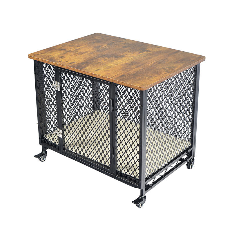 Nábytok v štýle veľkej drevenej klietky pre psie s kolesami a vankúšom Nábytok v štýle veľkej drevenej klietky pre psie s kolesami a vankúšom