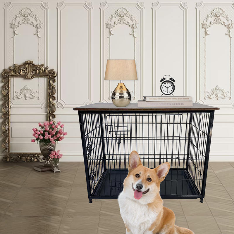 Veľká drevená nábytok pre psie klietky s odnímateľným podnosom Veľká drevená nábytok pre psie klietky s odnímateľným podnosom