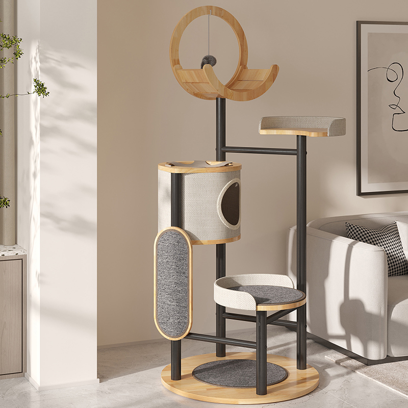 Gumové drevo a oceľová veža Cat Tree Greeting Rám Gumové drevo a oceľová veža Cat Tree Greeting Rám