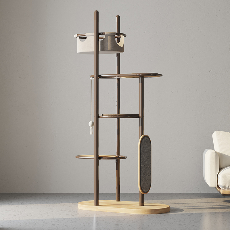 Podlaha až strop vysoký vnútorný gumový drevený mačkový strom veža s spiacim košom Podlaha až strop vysoký vnútorný gumový drevený mačkový strom veža s spiacim košom