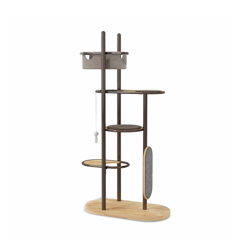 Podlaha až strop vysoký vnútorný gumový drevený mačkový strom veža s spiacim košom Podlaha až strop vysoký vnútorný gumový drevený mačkový strom veža s spiacim košom