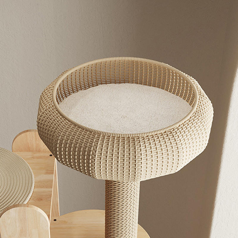 Viacúrovňový drevený vežový byt lezecký rám mačacieho stromu Viacúrovňový drevený vežový byt lezecký rám mačacieho stromu