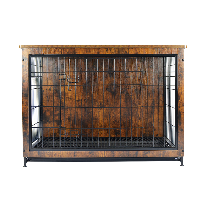 Kovová psová klietka pre drevený nábytok v interiéri