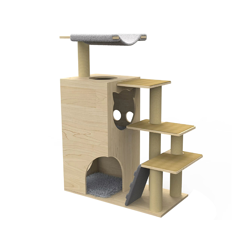 Drevená veža Cat Cat Tree Rám s sisal poškriabaním stĺpikov