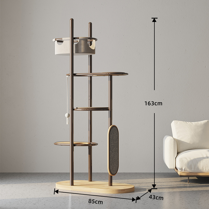 Podlaha až strop vysoký vnútorný gumový drevený mačkový strom veža s spiacim košom Podlaha až strop vysoký vnútorný gumový drevený mačkový strom veža s spiacim košom